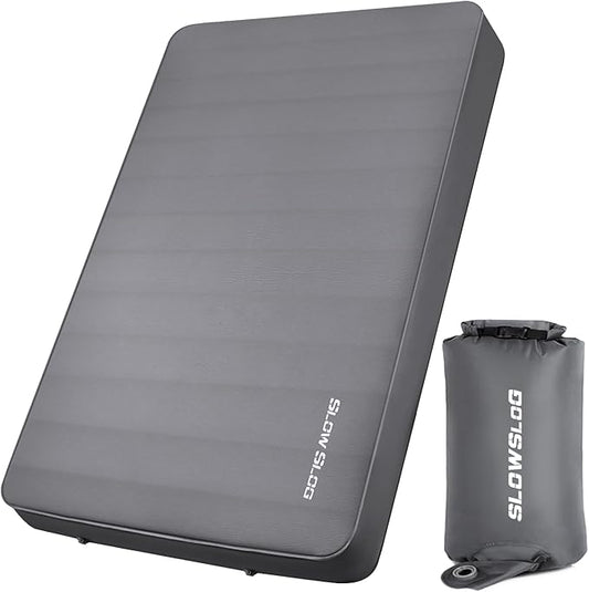 Self-Inflating Camping Mattress Pad 2 Person, 4in Thick Foam Sleeping Pad for Tent Camping, 4-Season Double Sleeping Pad with Pump Sack, Gray