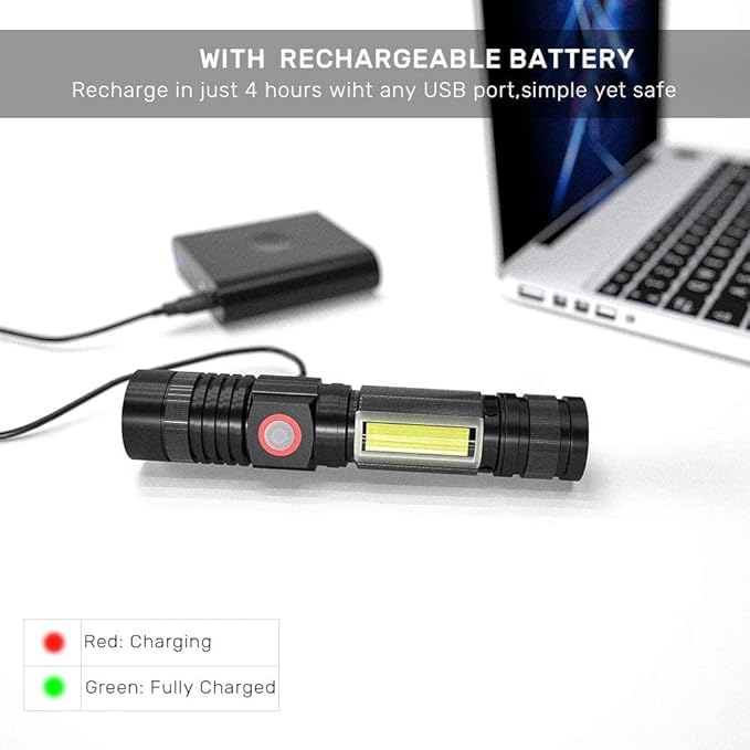 LED Tactical Flashlight, Magnetic Flashlight, 2000 Lumens Super Bright Flash Light with COB Work Light, Waterproof, 4 Modes, Pocket LED Flashlights for Outdoor Camping Emergency