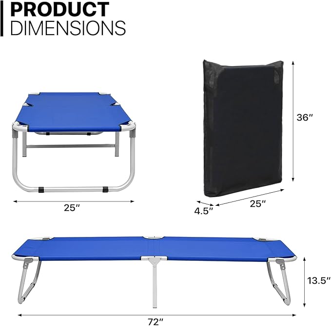 MoNiBloom Lightweight Folding Camping Cot Bed, Ultralight Folding Portable Compact Cots for Outdoor Travel Base Camp Hiking Mountaineering Lightweight Backpacking, Weight Capacity 195 lbs, Blue