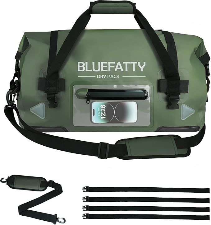 Large Waterproof Duffel Bag Roll-top Heavy Duty Dry Duffle Bags for Motorcycling, Rafting, Boating, SUP, Kayaking, Travel, 70L(Army Green)