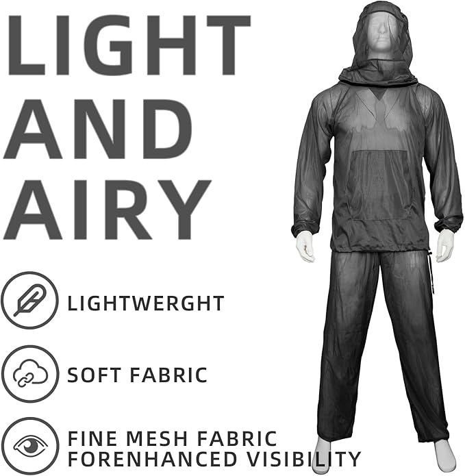 Mosquito Net Suit Camo Hunting Mesh Suit Bug Net Clothing with Hood Outdoor Protection No-See-Ums Garden Camping