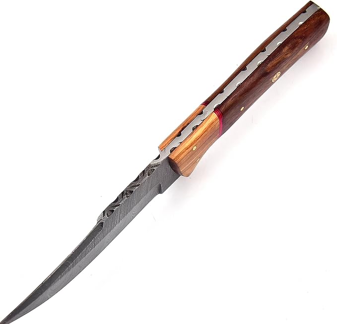 927 Custom Handmade Damascus Steel Small Fixed Blade Outdoor Camping Bushcraft Knife for men with Leather Sheath 927