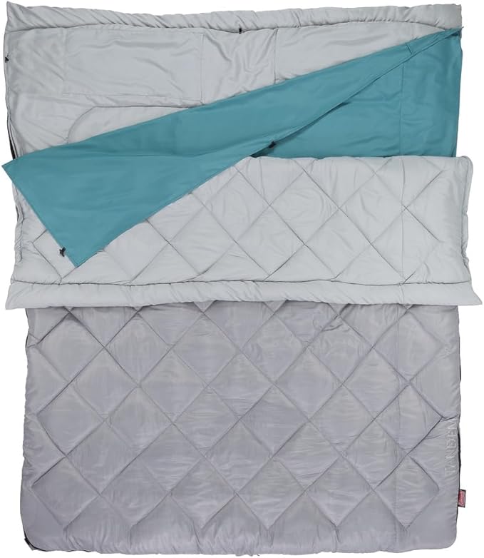 Coleman 45°F Double Sleeping Bag, Queen Size XL Tandem Sleep Sack with Big & Tall Design, Zips Apart into 2 Sleeping Bags, Machine Washable