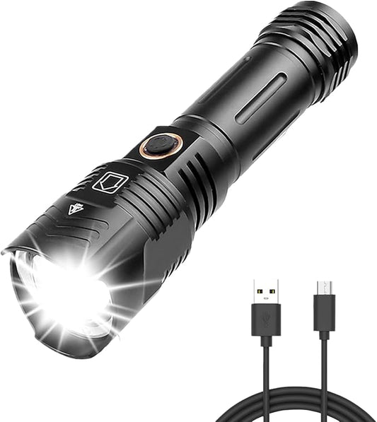 Flashlights Rechargeable High Lumens, 1200000 Lumens LED Tactical Flashlight, Powerful Super Bright Zoomable Handhed Flash Light Waterproof 5 Modes Best for Outdoor Camping