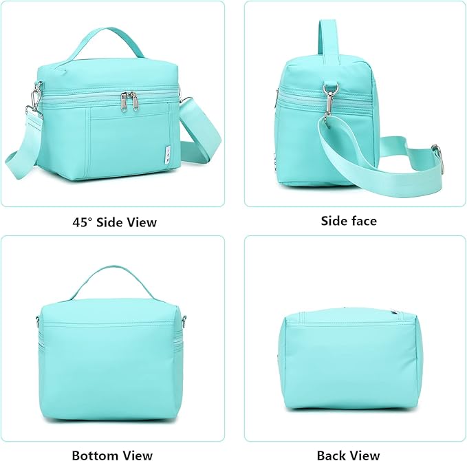 NOL Natural Organic Lifestyle Insulated Lunch Bags for Women Cooler Bag Lightweight Nylon Waterproof Lunch Box For Work(Small, Cyan