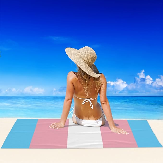 Microfiber Beach Towel Transgender Pride LGBT Flag Oversized Large Sand Free & Quick Dry Lightweight Towel for Adults Womens Mens Travel Camping Gym Pool Swim