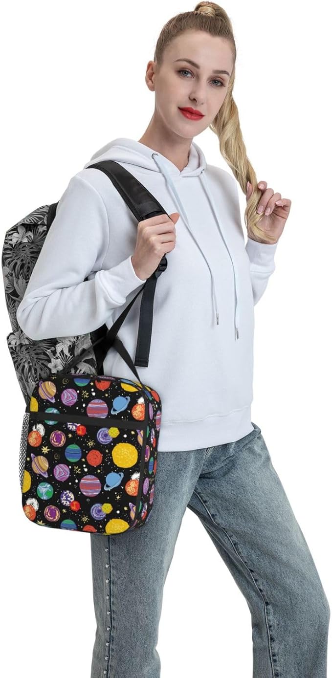 Cartoon Space Planet Insulated Lunch Bag Reusable Cooler Lunch Box Portable Leakproof Thermal Container Tote Bags for Girls Boys School Travel