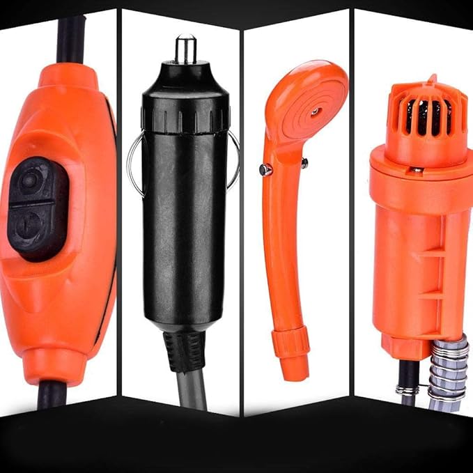 Camping Shower Portable Outdoor Shower Kit 12V Car Plug Vehicle Mounted Shower Kit for Camping Travel, Outdoor Camp Showerhead Kit with Strong Pump, Cable Length: 4.88m/16ft