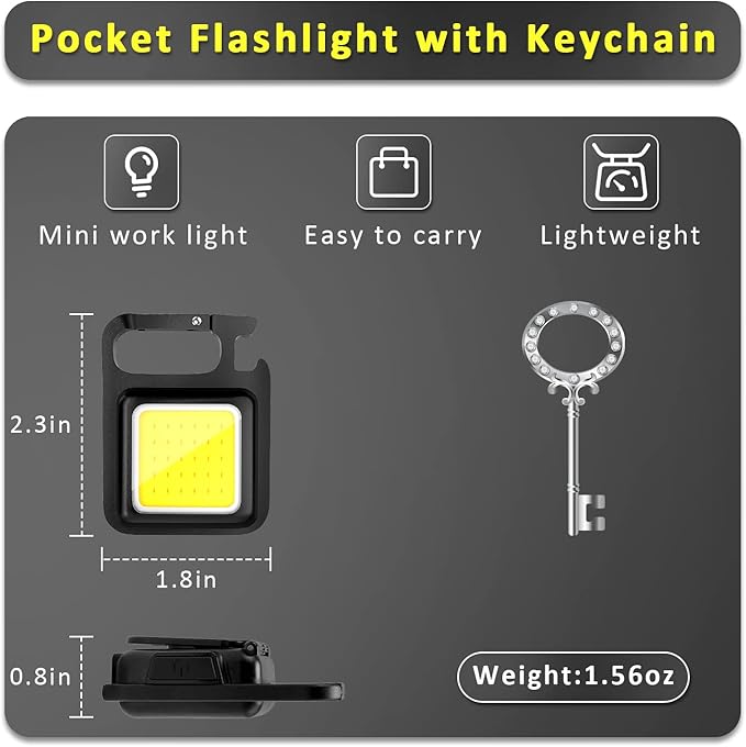 MAKDAK Keychain Flashlights Cob Keychain Work Light 4 Light Modes Small Emergency Light with Folding Bracket Bottle Opener for Fishing,Camping and Walking 4Pack