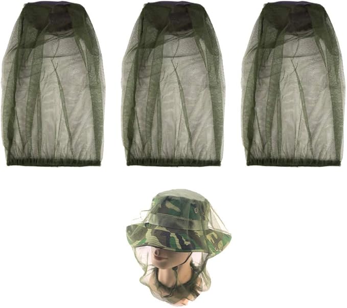 3Pcs Premium Head Net Face Mesh with Extra Fine Holes, Mosquito Hat Mask Head Cover for Camping Hiking Fishing Climbing Protecting from Bee Mosquito Gnats