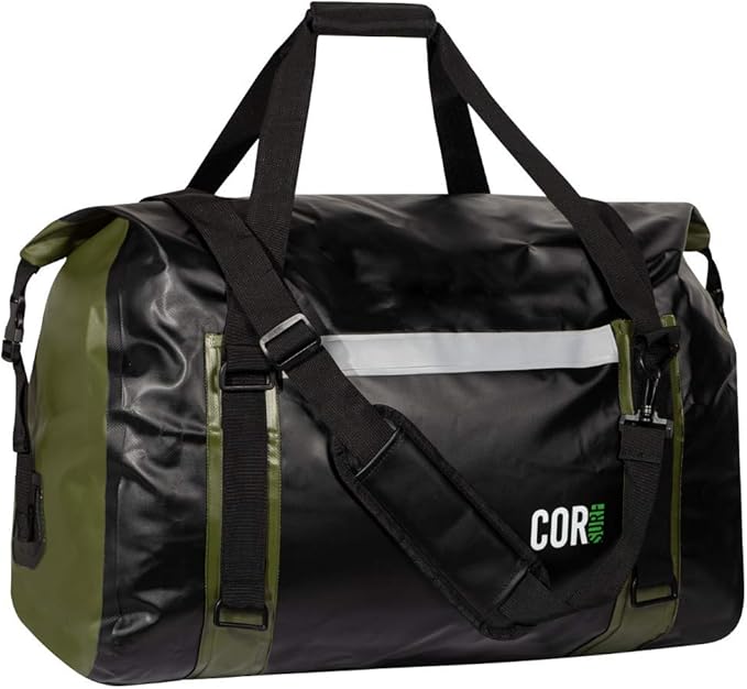 Waterproof Duffel Bag 60L Extra Large | Heavy Duty Dry Duffle Gear Bag with Durable Compression Straps & Handles for Surf Paddle Dive Snowboard Kayak or Motorcycle by Cor Surf