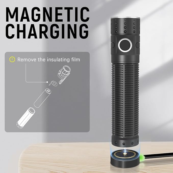 EDC Rechargeable Flashlight, 310m Throw 1300 High Lumens LED Pocket Flash Light with Magnetic Base, Compact Waterproof Small Powerful Light for Home, Camping, Emergencies-Black