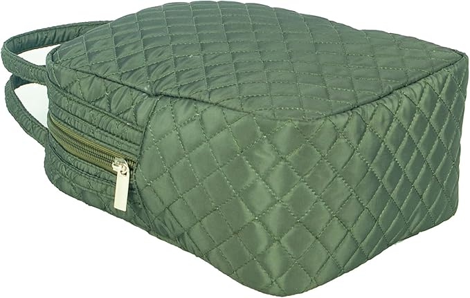 Machine Washable Women Quilted Fabric Insulated Reusable Cooler Lunch Bag Tote Adult Thermal Lunch Box Storage Bag for Work (Green)