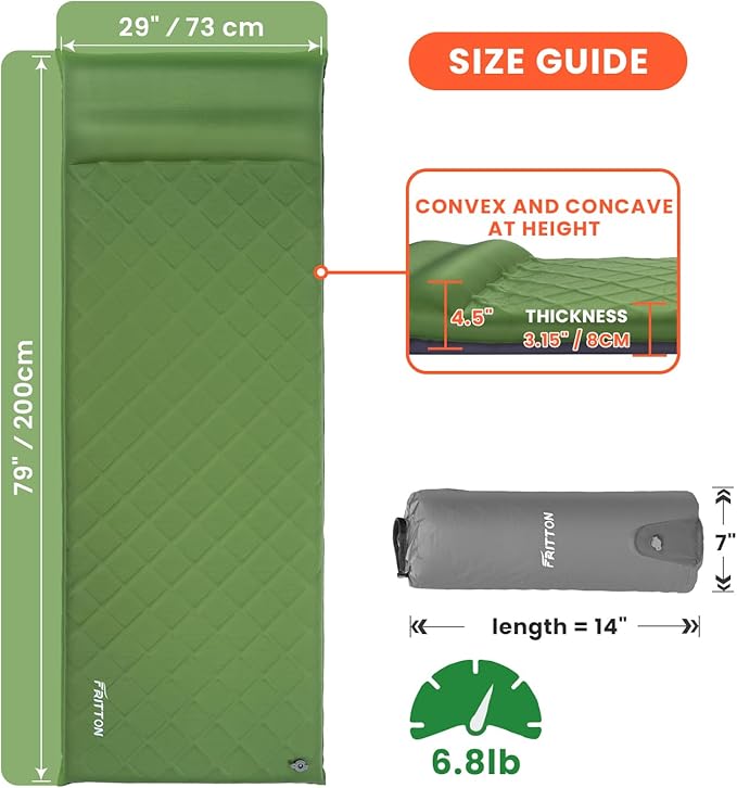 3.2" Ultra Thick Self Inflating Sleeping Pad, Fast Inflating Camping Mattress with Memory Foam, Camping Mat with Pillow & Pump Sack, 4 Season Insulated Sleeping Pad for Camping, Tent