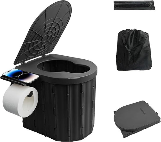 Foldable Portable Toilet for Adults, Upgraded Ergonomic Camping Toilet with 500 Lbs Load-Bearing Capacity, Emergency Car/Travel Toilet or Portable Potty for Adults