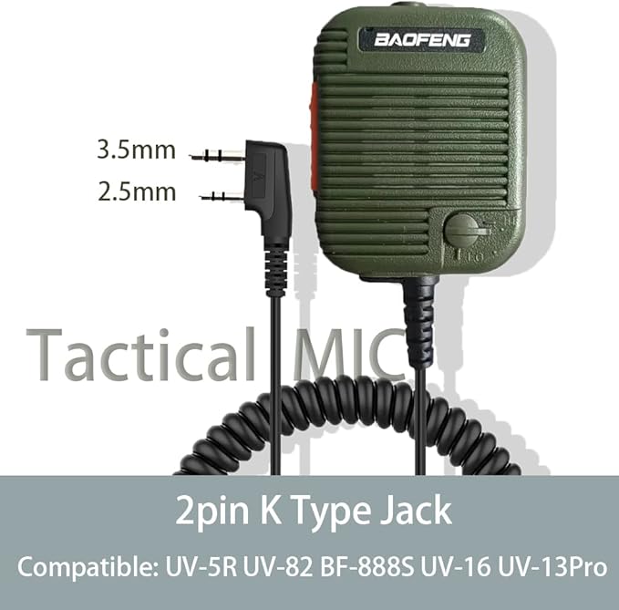 BAOFENG UV-5R Tactical Microphone Speaker Volume Adjustable Handheld for GMRS Ham Radio BF-F8HP UV-82 BF-888S