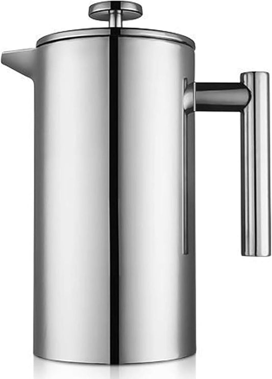 Stainless Steel French Press Coffee Maker 1500ml, Double-Wall Insulated Large French Coffee Press for travel camping,Large Capacity, (50oz, Silver)