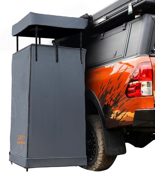 SanHima Awning Shower Tent with Roof - Car Side Shower Room w/LED Light, Camping Waterproof Portable Privacy Shelter Bathroom Overland, Gray