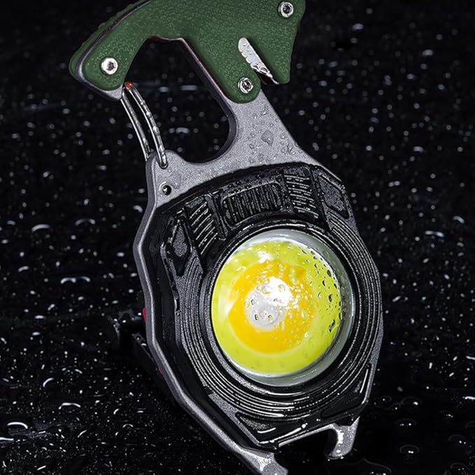 LED Small Keychain Flashlight Multitool, Rechargeable Light, High Lumens Super Bright COB Mini Work Light, 7 Lighting Modes with Electric Lighter, Seat Belt Cutter, Screwdriver, Whistle