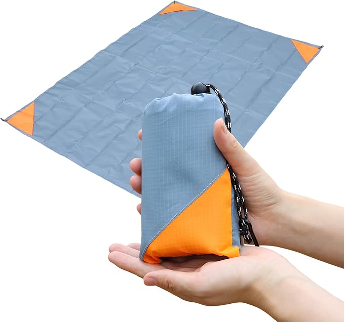 Orga'Neat Pocket Picnic Blanket, Sandproof Lightweight Pocket Camping Tarp, 55″x 39″ Foldable & Fits into Small Bag, Water Resistant Washable Quick Dry Compact Beach Mat for Outdoor Recreation