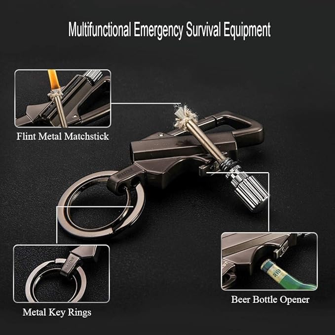 Permanent Match Flint Metal Matchstick Fire Starter with Bottle Opener, Emergency Survival Waterproof Keychain Lighter for Camping, EDC Gift Ideas – Black