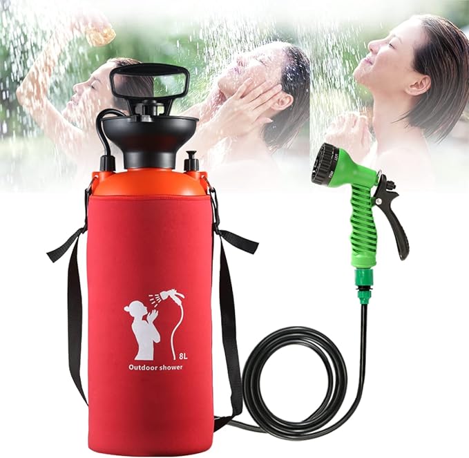 CLICIC Pressure Sprayer with 7 Spray Modes, Camping Shower with Removable Hose and Shower Head for Camping Outdoor Traveling Hiking and Pet Bath