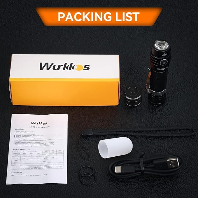 Wurkkos Flashlight WK03-1800 High Lumen Flashlight,SST-40 LED 90CRI 217M 6000K IP68 Waterproof LED Flashlight with Diffuser,EDC Pocket Flashlights 5 Modes for Camping,Home,Emergencies