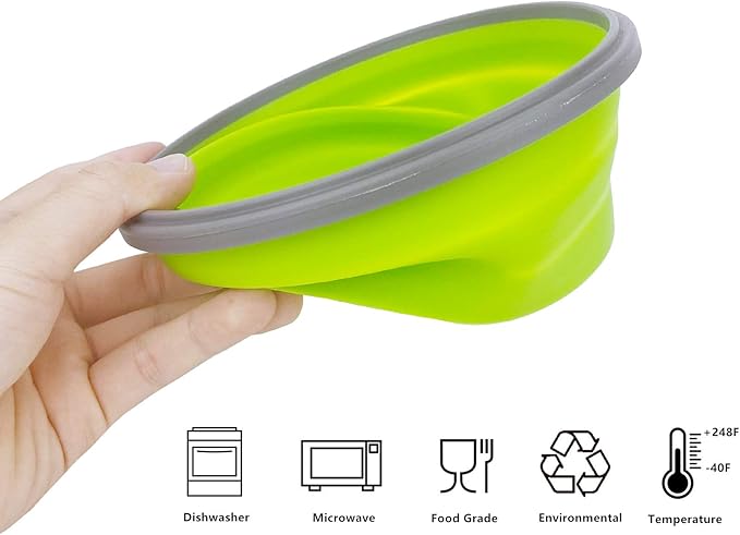 1200ml Collapsible Camping Bowl Silicone Food Storage Container with Lid and Foldable Stainless Steel Fork Spoon, for Picnic, Travel, Camping, RV, Fridge and Microwave Bowls