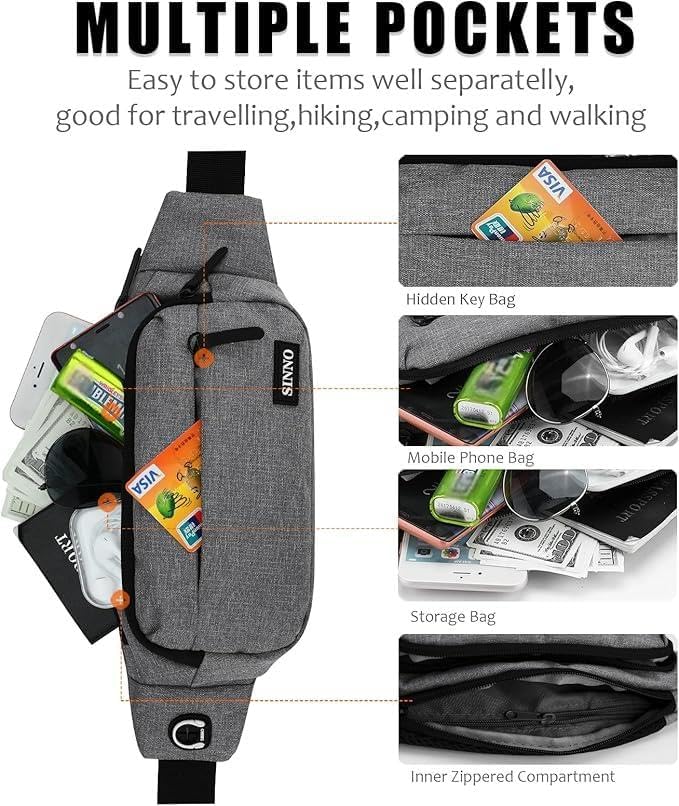 SINNO Large Crossbody Fanny Pack for Women Men Belt Bag With 4-Zipper Pockets for Travel Running Hiking Workout Dog Walking Outdoors Sport Fishing Waist Pack Bag Carrying All Phones