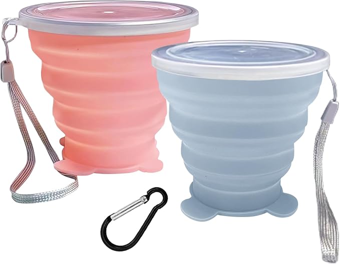 Collapsible Cup, Silicone Collapsible Travel Cup, Expandable Folding Camping Drinking Cup with Lids Reusable Small Portable Mugs Cup for Travel, Camping, Hiking,Outdoor Sports, Indoors