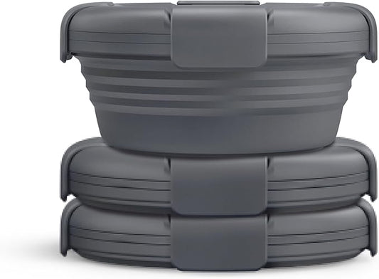 STOJO Collapsible Bowl 3 Set - Carbon, 36oz - Reusable Silicone Bowl for Hot and Cold Food - Perfect for Travel, Meal Prep, To-Go Lunch, Camping & Hiking - Microwave & Dishwasher Safe