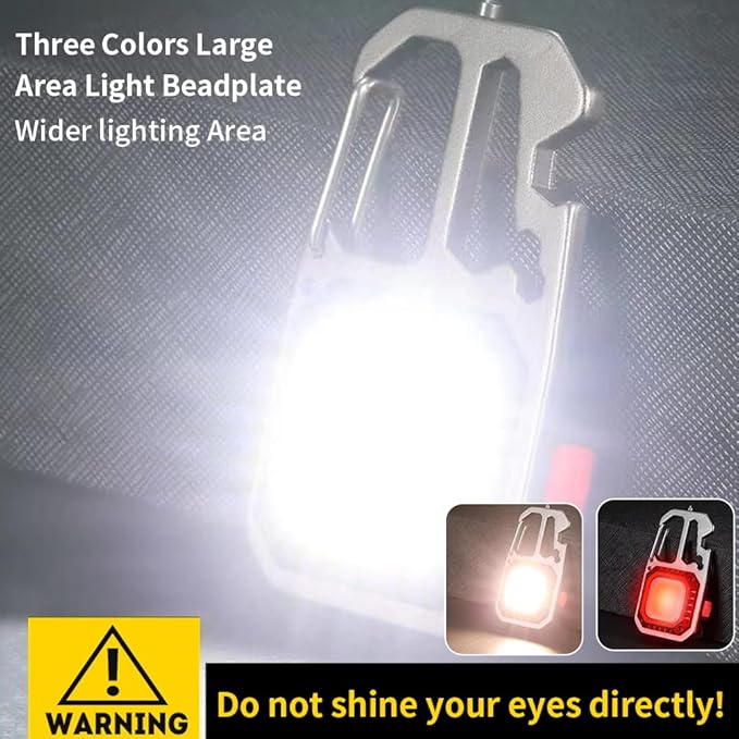 Cob Mini Flashlight Keychain Light, 500 Lumens Bright Rechargeable, Small Multi-Function Work Light, 7 Modes Portable Pocket Light Battery Display Bottle Opener for Camping Emergency Lighting