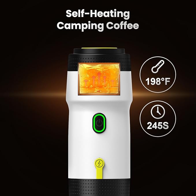 Portable Espresso Maker,Travel Coffee Maker for Camping, Car Coffee Maker Self-Heating with USB-DC,3-in-1 Extraction of 8g Ground Coffee & NS Capsule for Hiking,Office,RV(White)