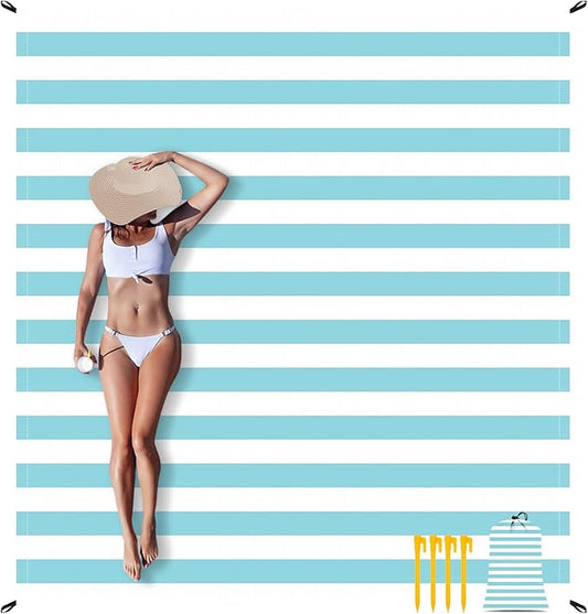 Large Beach Blanket Waterproof Sandproof, Oversized Picnic Blankets Sand Free for 8 Adults, Lightweight Quick Drying Beach Mat for Travel, Camping, Hiking, Blue Beach Essentials Accessories