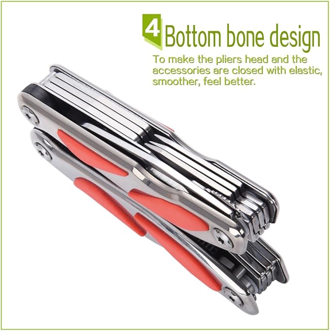 Fine Blanking Folding Stainless Steel Pliers Outdoor Multifunction Multitools Pliers Bottom Bone Elastic Forceps Clamp with Nylon Sheath and Gift Box for Camping/Home/Hiking Red