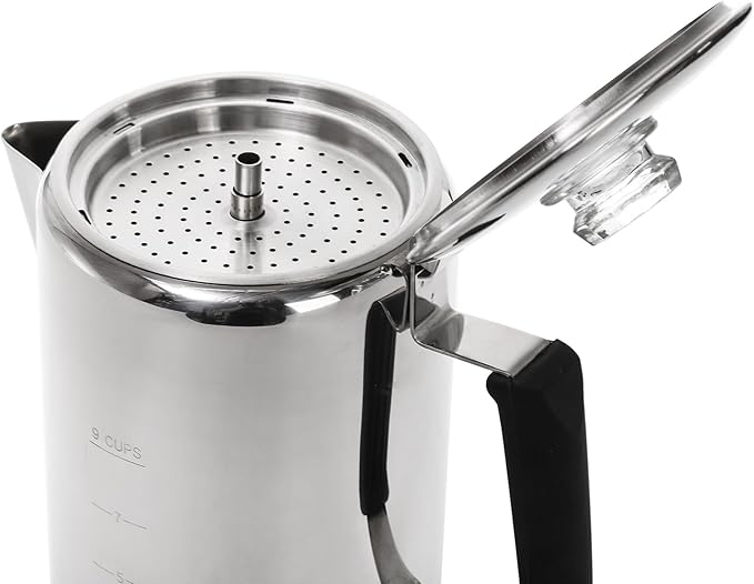Camping Coffee Pot Stainless Steel, Coffee Pot Outdoors, Durable Stove Top Coffee Maker, Brew Coffee on Fire, Ideal for Group Camping, Hiking, Backpacking, RV and Travel, 9 Cups