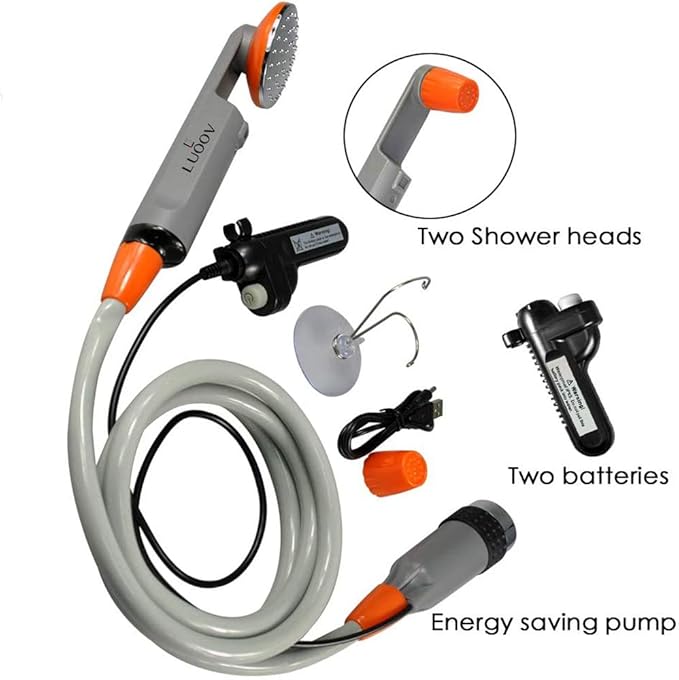 Portable Camping Shower - Portable Water Sprayer - Two Rechargeable Batteries 2200 mAh - Water Pump for Camping, Hiking, Outdoor Travel, Camping Shower Two Batteries