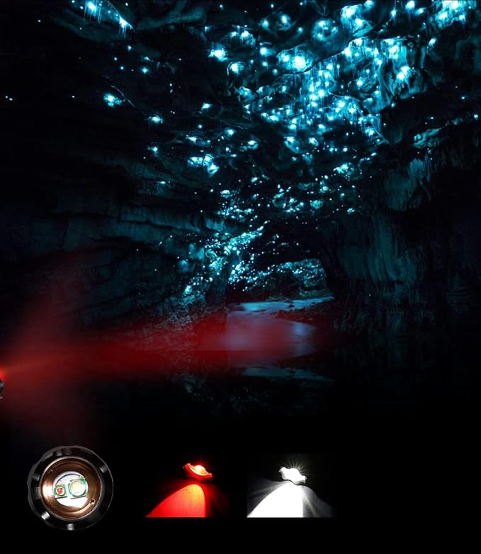 M MAKETHEONE Red and White Flashlight, Super Bright 2in1 Handheld LED linternas Zoomable Aluminum Alloy Torch for Camping Hiking Caving Indoor Emergencies