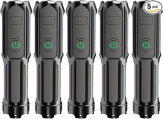 Rechargeable Flashlight 5 Pack, Mini Zoomable LED Flashlights, Emergencies Power Outage Super Bright Flashlight for Camping, Outdoor, Hiking, Fishing, Hurricane