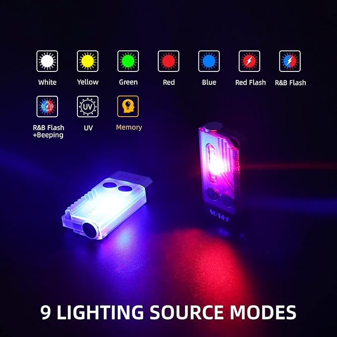 APLOS L02 1000 Lumens Rechargeable Mini EDC Flashlight, 365nm UV Light, Multi-Color Light Source, Small Pocket Keychain Light with Magnetic Base & Beeping Alarm (White)