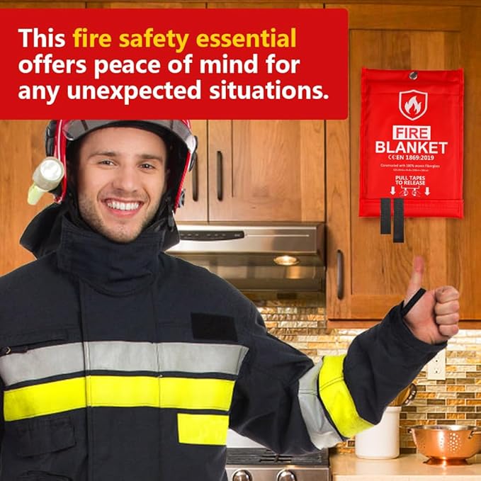 HOMEXCEL Fire Blanket Emergency for Home and Kitchen - 4 Pack, Emergency Fire Retardant Blankets, Flame Suppression Fiberglass Fire Blanket for House Camping Grill Car Office Warehouse Survival Safety
