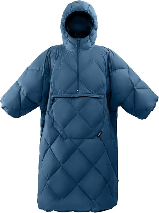 ATEPA Blanket Poncho Hooded Ultralight Water-Resisitant Warm Wearable Blanket Sleeping Bag Coat Cloak Camping Blanket