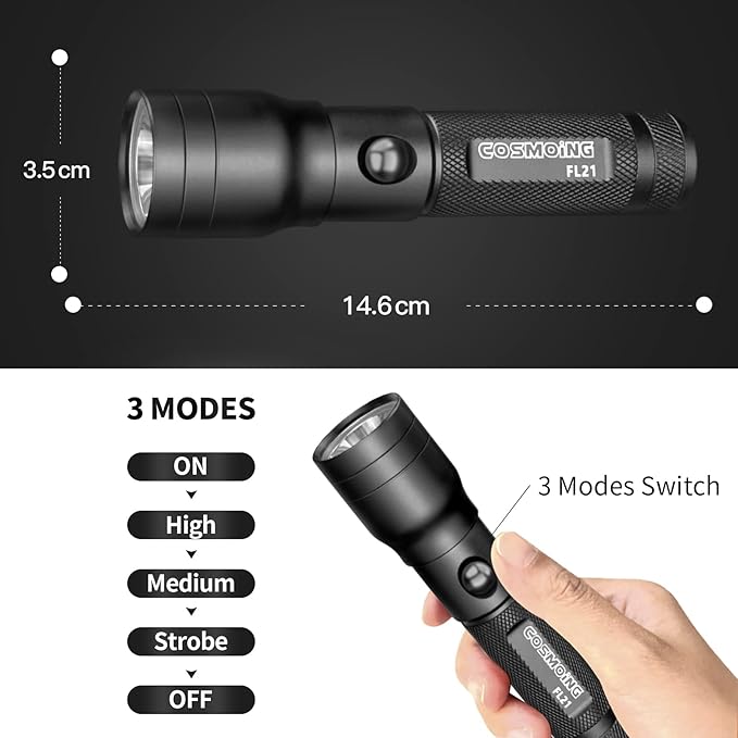 High Power LED Flashlight USB C Rechargeable, 600 Lumen Tactical Flashlight IP65 Waterproof Handheld Flashlight for Emergency,Police Law Enforcement,Hunting,Camping,Hiking