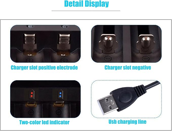 4 Pack 18650 Rechargeable Battery With 18650 Battery Charger Bright Led Flashlight, Universal Charger for Rechargeable 3.7V Li-ion Batteries 18650 26650 14500 10440