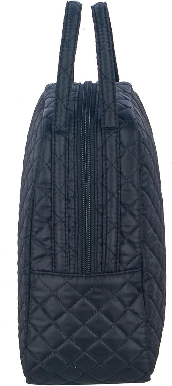 Machine Washable Women Quilted Fabric Insulated Reusable Cooler Lunch Bag Tote Adult Thermal Lunch Box Storage Bag for Work (Black)