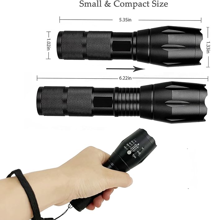 2 Pack LED Tactical Flashlight Military Grade 5 Mode High Lumens Zoomable Flashlights Portable Handheld Flash Lights for Camping Outdoor Emergency