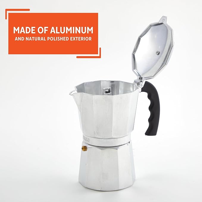IMUSA USA B120-42V Aluminum Espresso Stovetop Coffeemaker 3-Cup, Silver (Pack of 1)