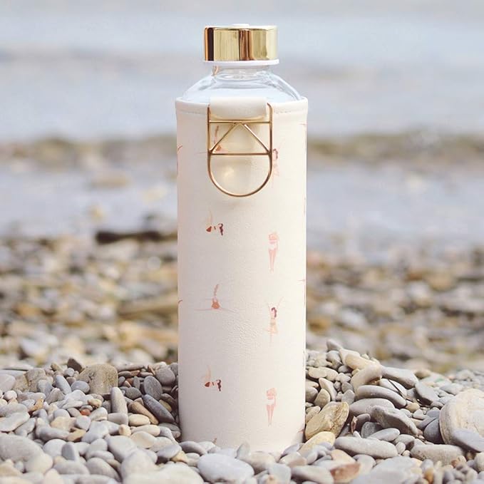 EQUA Glass Water Bottle with Faux Leather Sleeve, 750ml, Leak Proof and BPA Free, 100% Borosilicate Glass, MM Faux PL