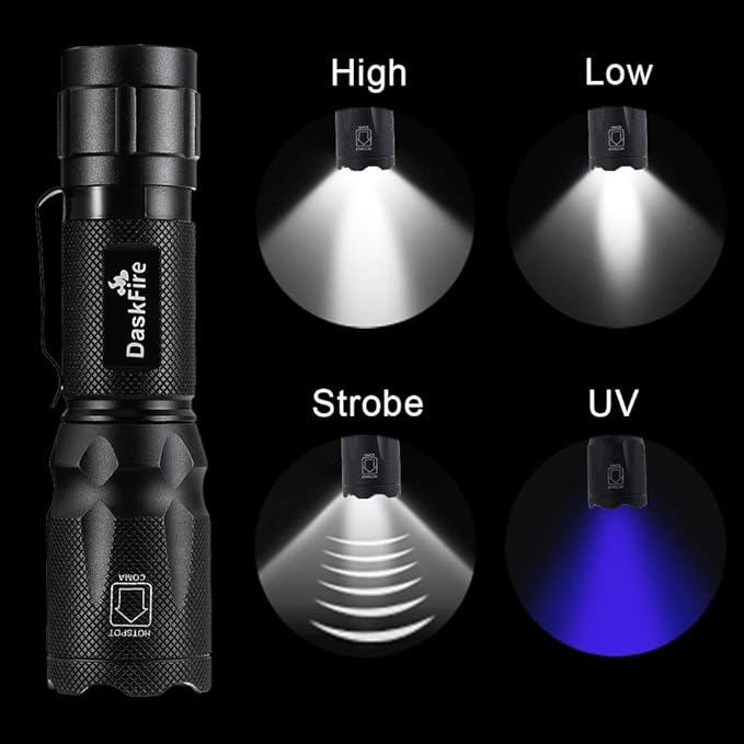 2 in 1 Blacklights Flashlight, UV 395nm Ultraviolet Torch Light High Lumen for Home Security, Outdoor Camping Cycling Hiking, Scorpion Hunting, Pet Urine Stain Detect, Car Fuel Leak