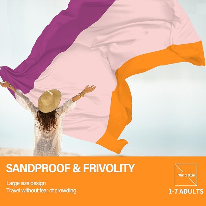 Beach Blanket Oversized Extra Large 78" X 81",Waterproof Sandproof Beach Blanket 1-7 Adults Lightweight Durable for Travel Camping Hiking Picnic